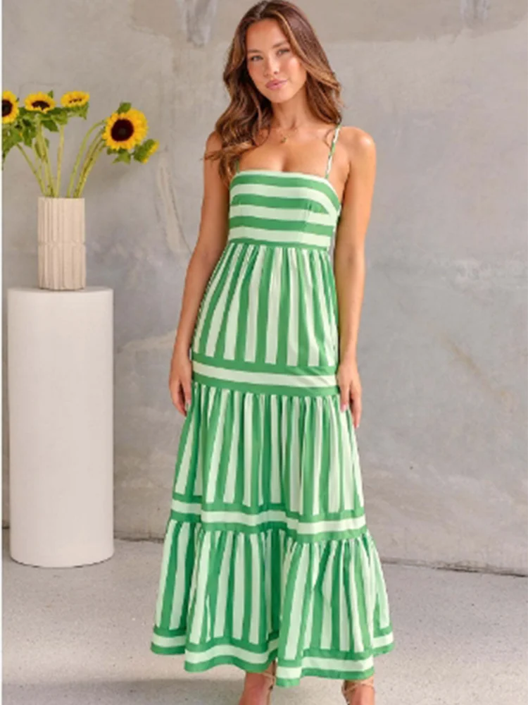 

Women's Strapless Striped Printed Long Dress Summer Beach Party Dresses Sexy New 2022