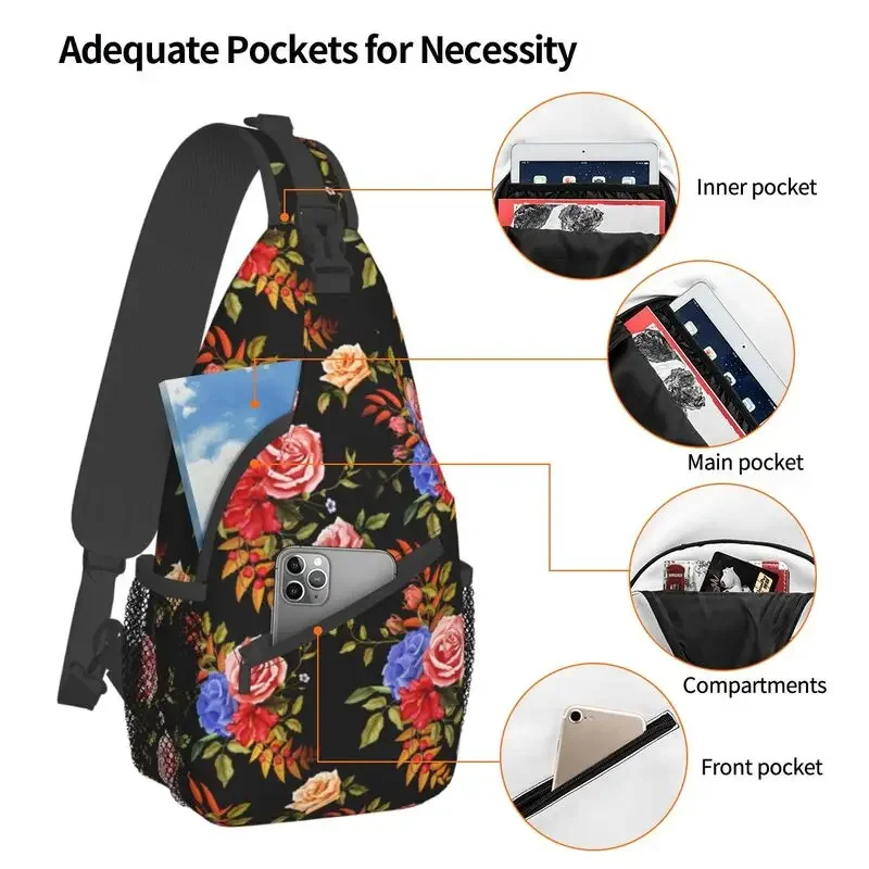 Fashion Flower Hibiscus Rose Sling Bag for Travel Hiking Men's Floral Pattern Crossbody Chest Backpack Shoulder Daypack