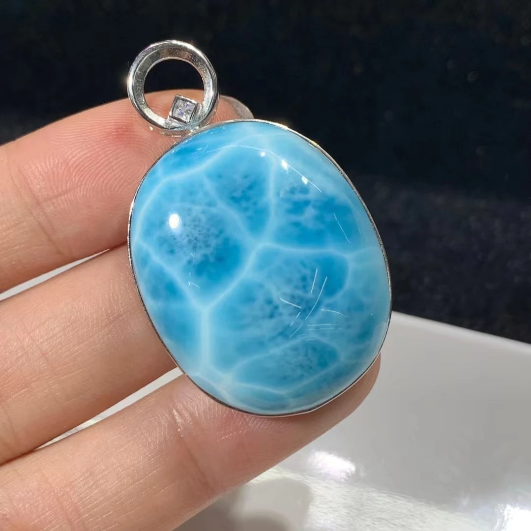 

Natural Blue Larimar Oval Pendant Gemstone Necklace 44*27*10.8mm Women Men Larimar 18K Gold Fashion Jewelry AAAAAA