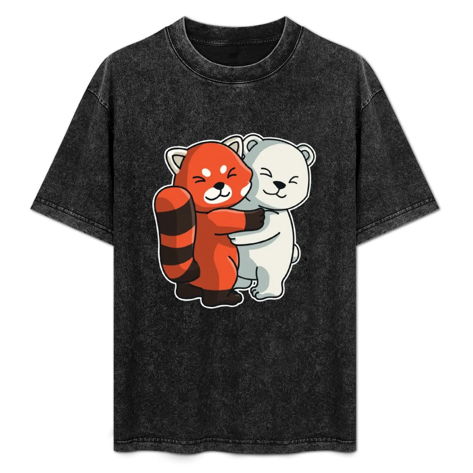 

red Panda and Polar bear Hug Cuddle Animals T-Shirt Sporty Casual Quick Dry T-Shirt