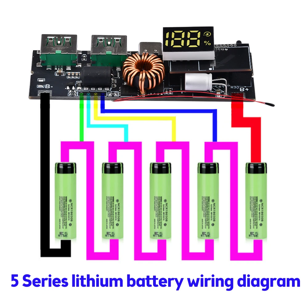 PD QC3.0 3S 4S 5S 65W 100W Power Bank Double TypeC Two Way Fast Charge Mobile Power Module 18650 Charging Temperature Protection