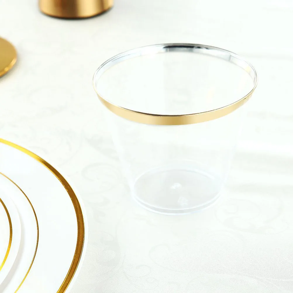 

6pcs 9Oz Gold Rimmed Plastic Cups Crystal Clear Disposable Tumblers Shatterproof Bpa Wedding Bridal Shower Cocktail