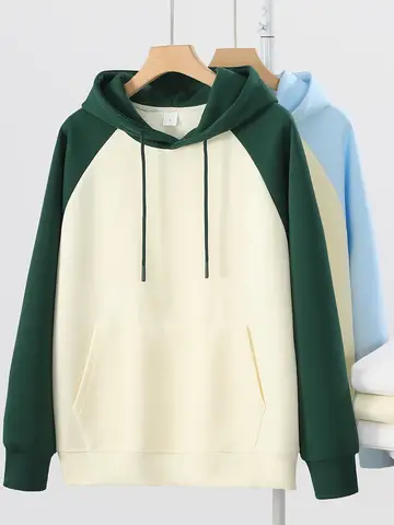 남성용 색상 대비 소매 풀오버, 긴팔 Y2K 의류, 스트리트웨어 의류, 후디, 320 그램