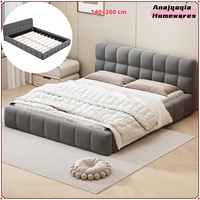 Anajqaqia 140x200 cm Upholstered Bed, Floor Double Bed, with Backrest Headboard and Slatted Frame, Linen, Grey