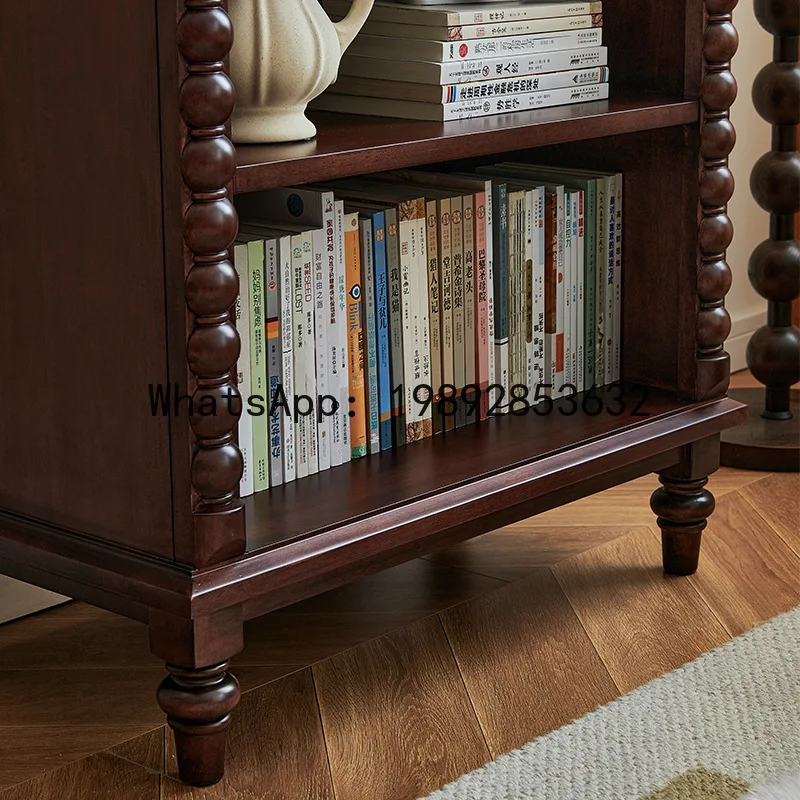 LYY American Style Solid Wood Bookshelf Floor Storage Rack Full Walnut Wood French  Living Room Open Wall-Mounted Combination