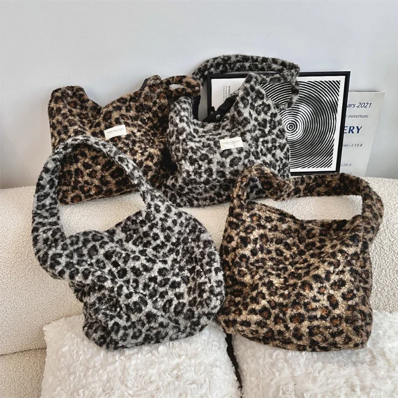 Children Messenger Bags Fashionable Plush Leopard Print Tote Bag for Girl Designer Bags Mother Kids Bags for Girl Shopping Bag