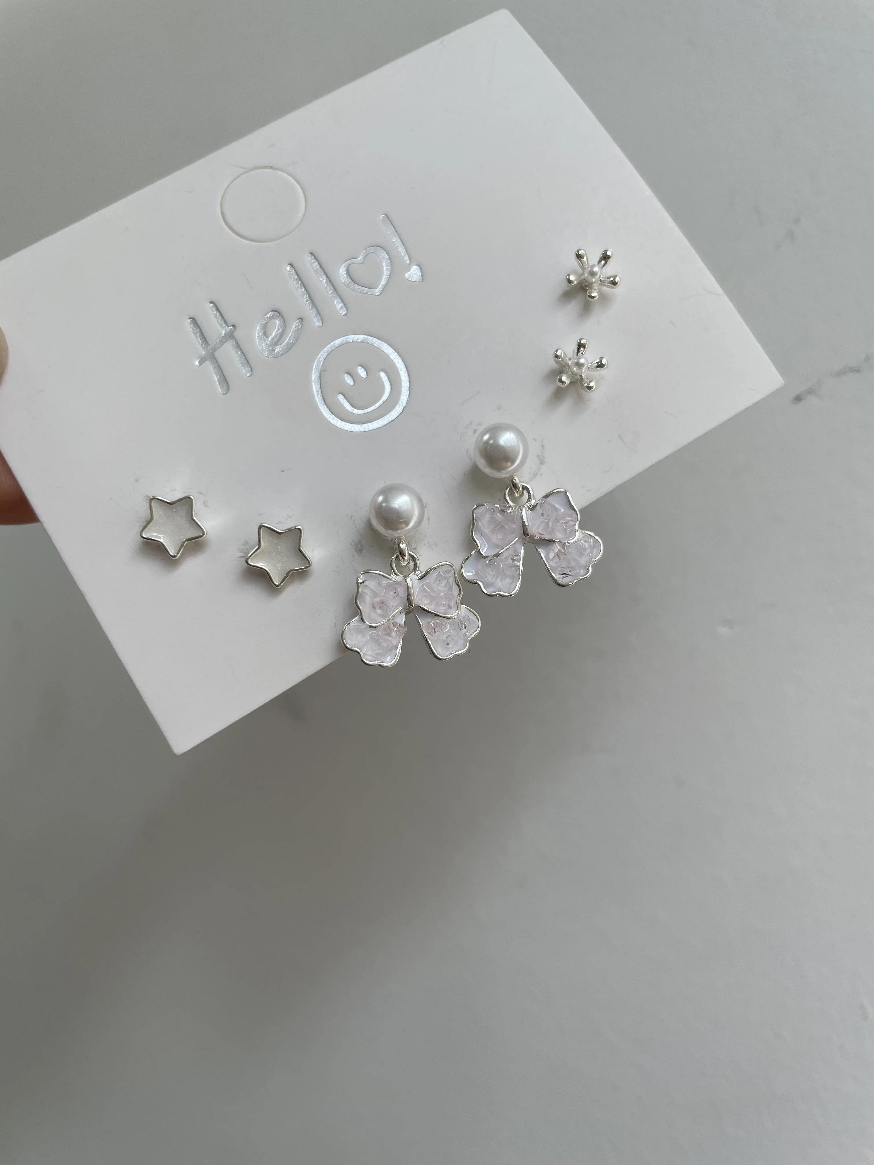 6pcs Exquisite Bow Star Fashion Alloy Silver Color Earrings Set Woman Party Gift Celebratory Party