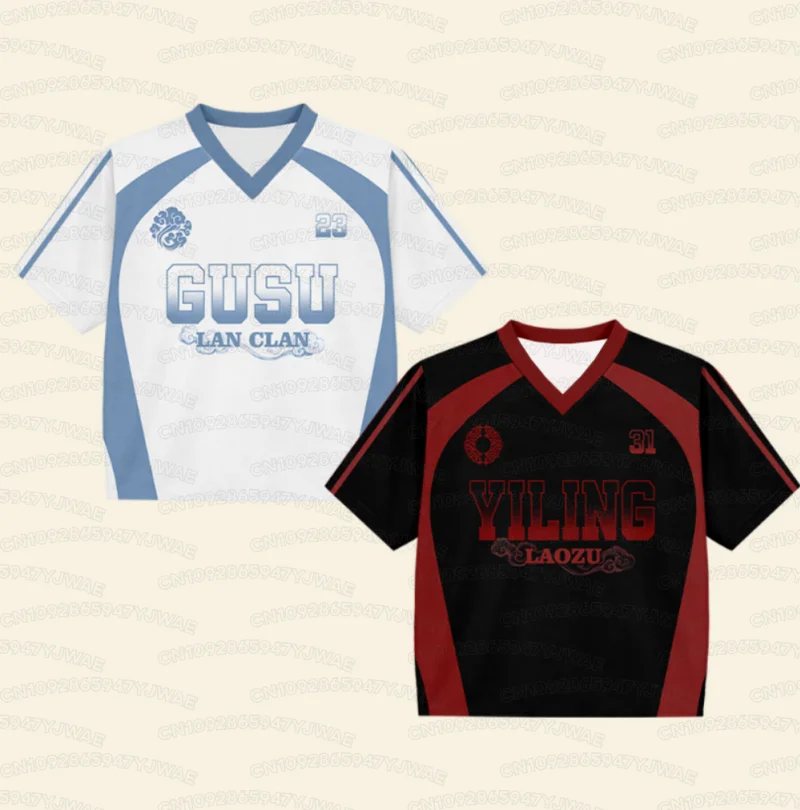2026 Herren Damen MDZS Gusu Lan Zhan Wei Wuxian V-Ausschnitt Jersey Cosplay Fan T-Shirt Streetwear Kurzarm T-Shirt Oberteile – Detail 4
