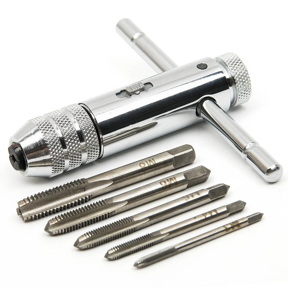 5pcs M3-M8 3mm-8mm Adjustable Silver T-Handle Tapping Screwdriver Wrench Thread Tapping Hand Tool Set drill hole wood