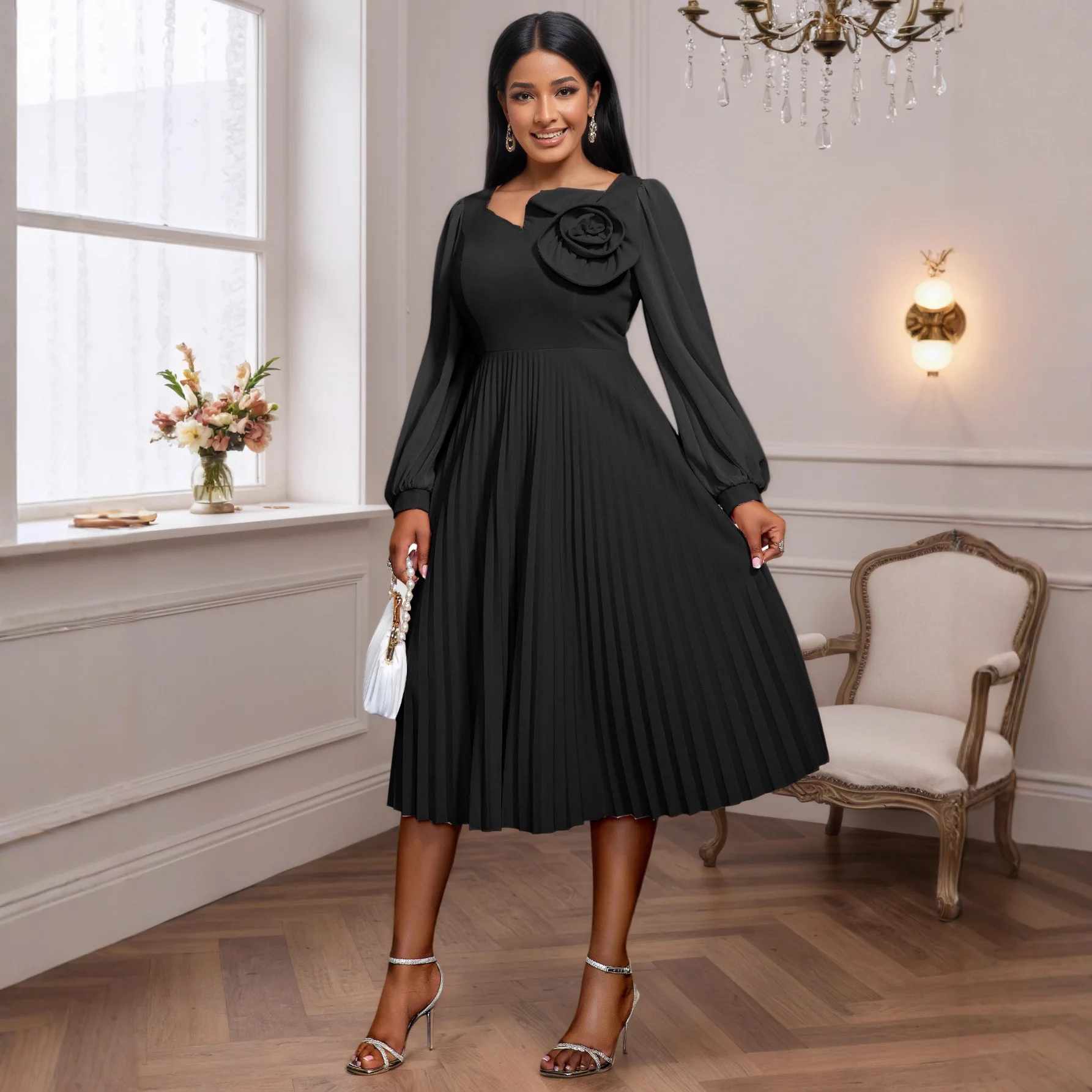 حجم كبير فساتين الأفريقية للنساء الخريف الأفريقي كم طويل البوليستر حفلة سهرة ميدي فستان S-4XL Dashiki الملابس الأفريقية