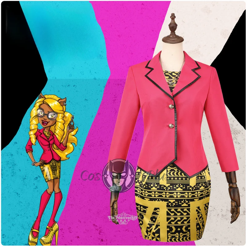 

Аниме Clawdeen Wolf, карнавальный костюм, пальто Claudia с желтым принтом, платье, униформа, Хэллоуин, карнавальная вечеринка, женская одежда, новинка