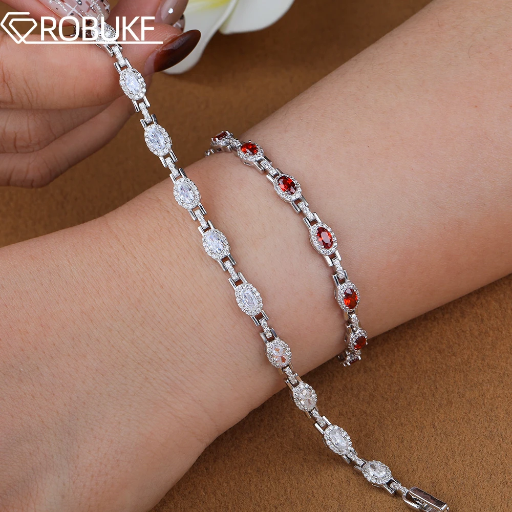 

3*5mm Oval Cut Full Moissanite Bracelet for Women Red/White Hidden Halo Lab Diamond S925 Silver Wedding Bridal Jewelry Gifts