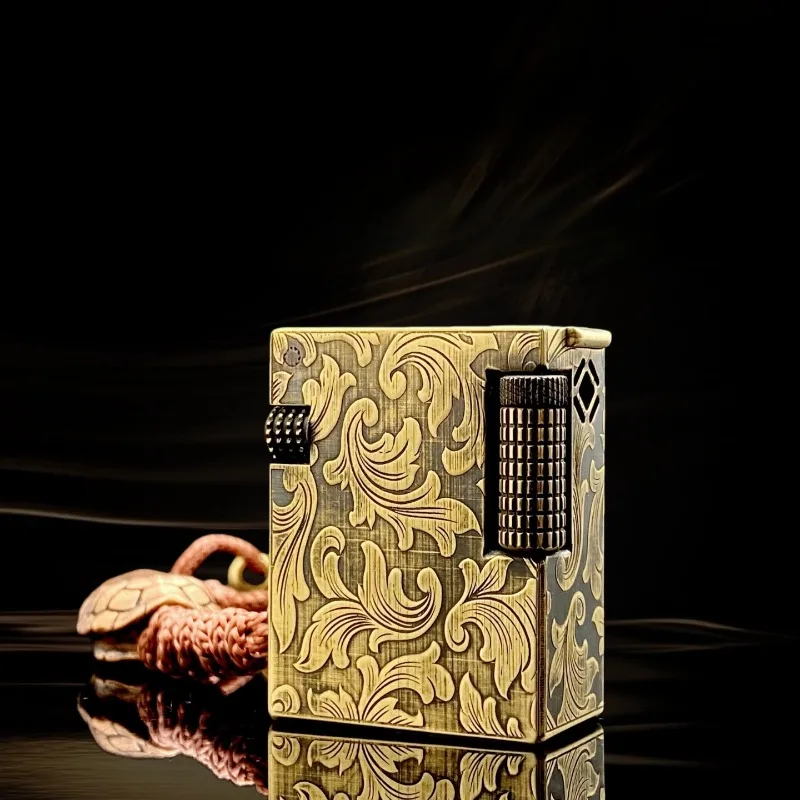 

Новая мини-латунная керосиновая зажигалка в стиле ретро с тонким резным боковым скользящим кронштейном для травы Тан, небольшой квадратный портативный мужской подарок