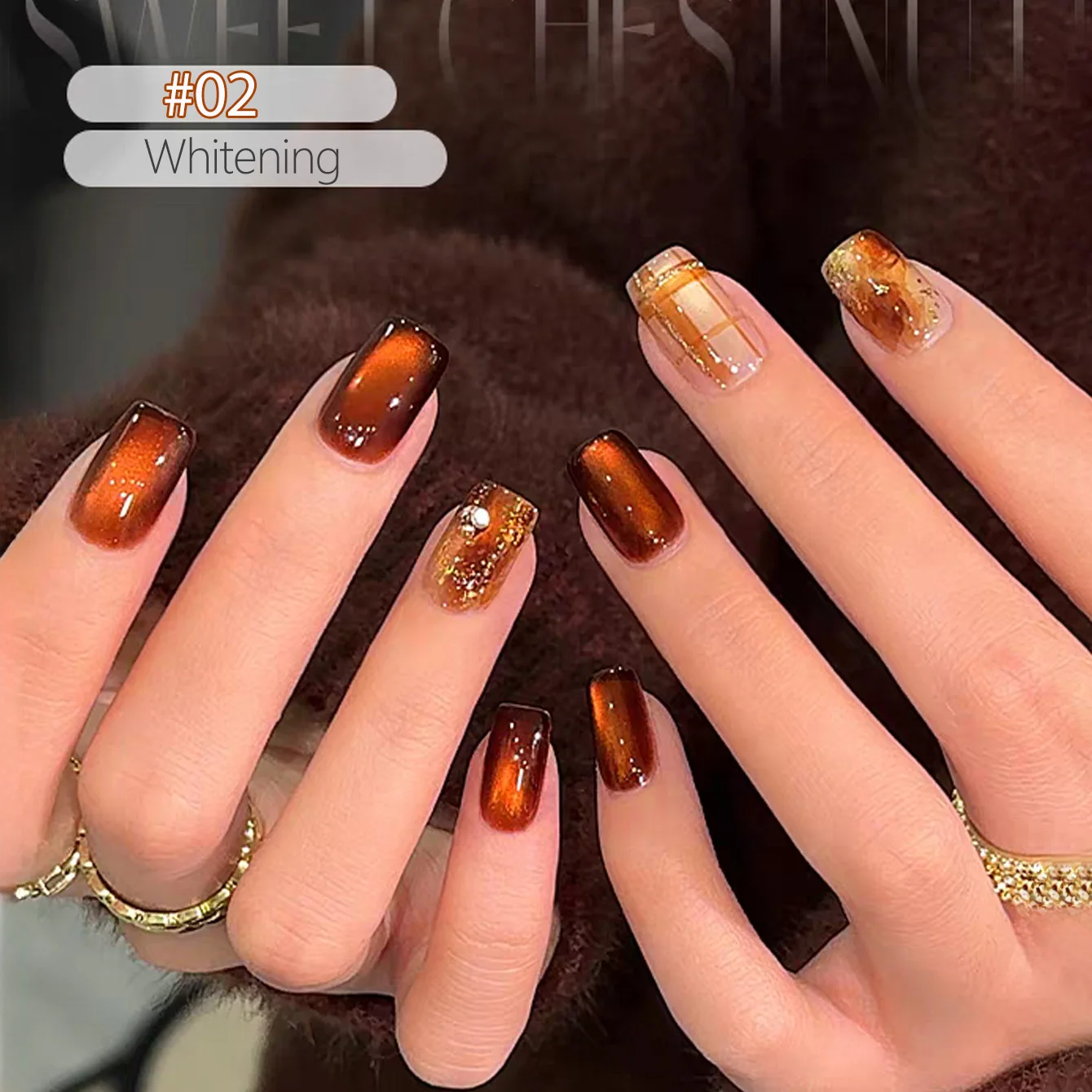 SHAKA 1 Stück Flash Braun-Orange Katzenauge Gel-Nagellack 2026 Aufhellender Super Heller Sonnenuntergang-Glanz Katzenauge Glasperlen Nagelkunst – Detail 5
