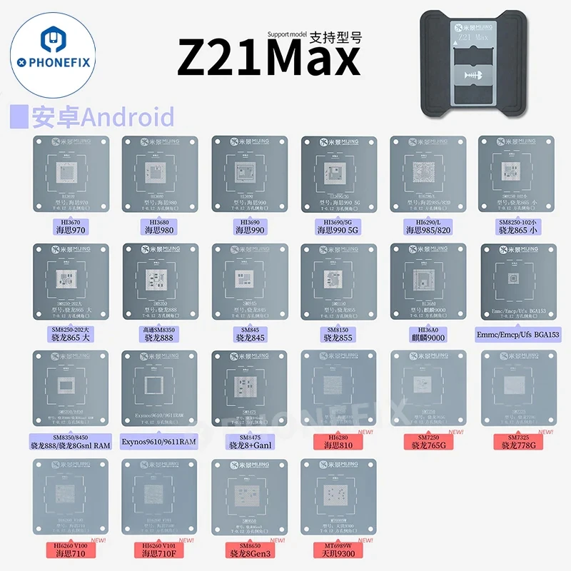 Mijing-Plantilla de Reballing Z21max para CPU, plataforma Universal para iPhone 6-15PM, A8-A17pro, Chip IC Android, fijación de plantilla de estaño