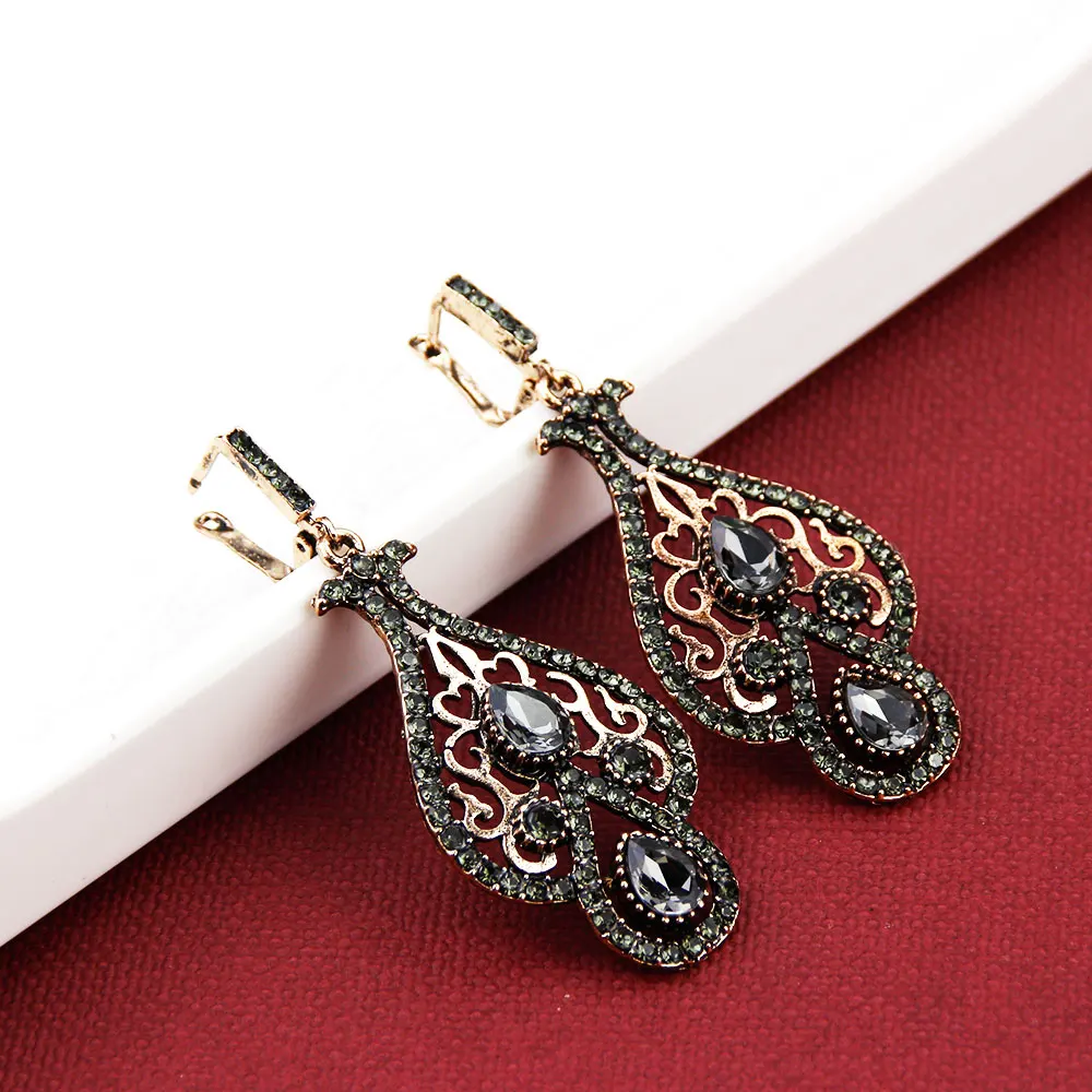 Neovisson Shining Moroccan Gray Crystal Earring Antique Gold Color Turkish Wedding Jewelry Bride Gift Handmade Trendy Earring