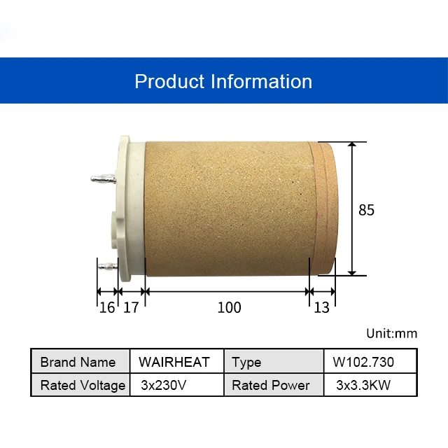 102.730 3*230V 3*3.3KW Ceramic Heater  for Plastic Welder on Paper Cup Making Machine
