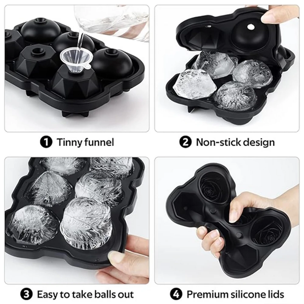6 Grids Diamond Rose Shaped Ice Cube Mold Food Grade Silicone Ice Cube Tray Reusable 3D Ice Mould for Cocktails Whiskey Coffee