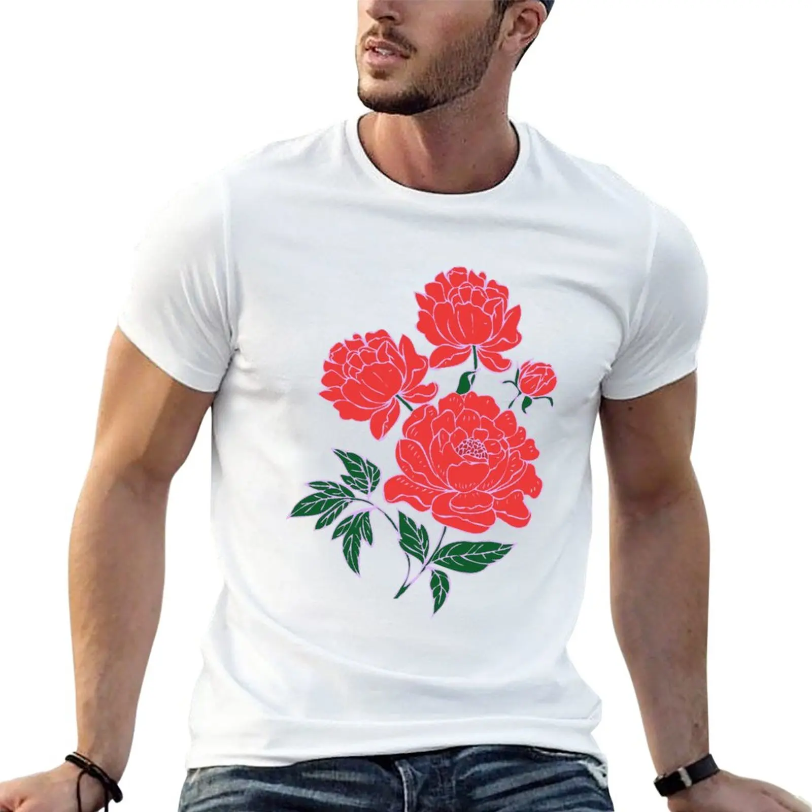 Red Peonies #5 T-Shirt customs design your own aesthetic clothes anime plus sizes clothes for men