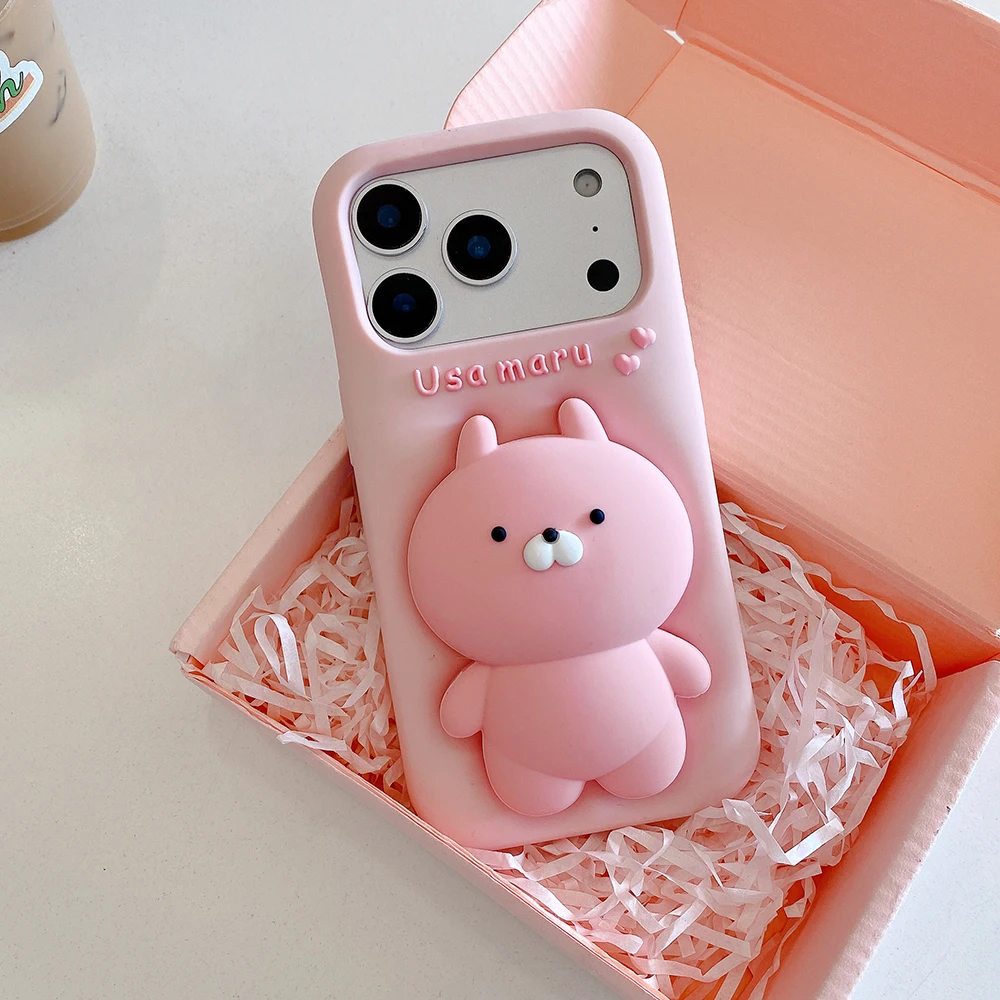 3D Anime Usamaru Kaninchen Teleskop-Halterung Hülle Weiche Silikon-Ständerabdeckung für iPhone 17 16 Plus 15 14 13 12 Pro Max – Detail 1