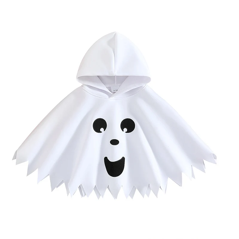 Toddler Boy Girl Halloween Costume Ghost Smile Embroidery Cloak Hooded Cape Poncho Fancy Party Cosplay Outfits