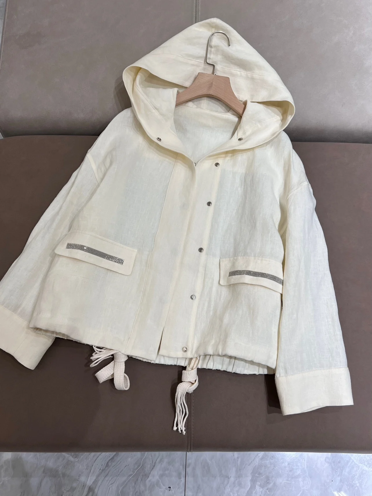 Spring Summer Women's Hooded Jacket Linen Long-Sleeved Short Jacket Thin Light Jacket High Quality Woman's Clothing