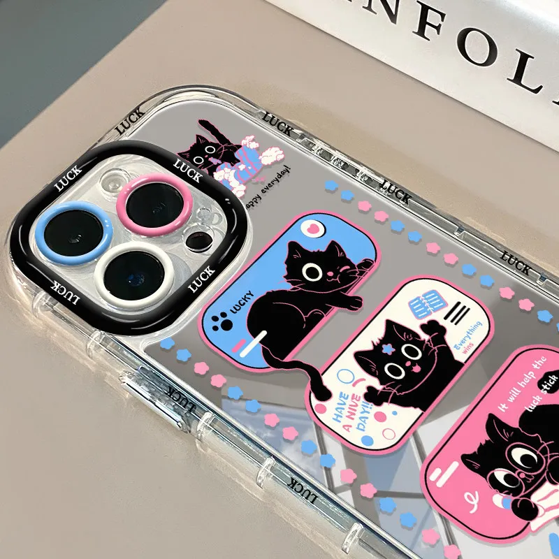High-Qualit Mirror Cute Three Black Cat Phone Case For iPhone 17 AIR 16 15 14 13 12 11 XR PRO XS MAX 7 8 PLUS Anti Drop Cover view 2