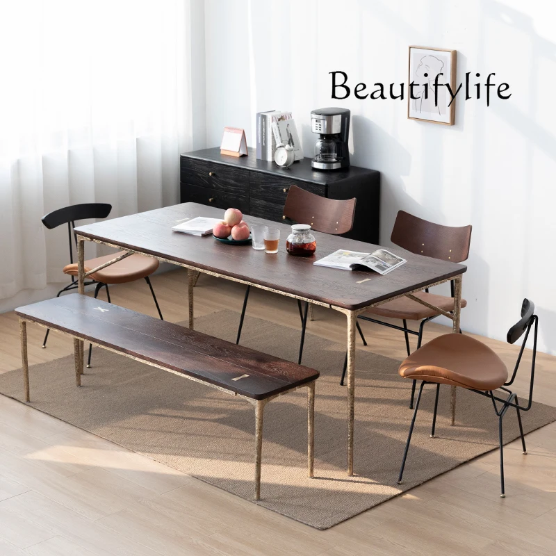 Nordic Antique Style Solid Wood Dining Table Household Minimalist Large Board Table