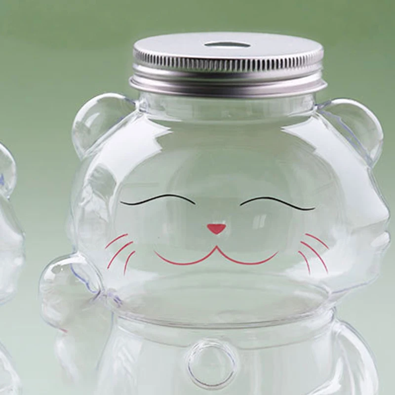 Милая бутылка для воды Lucky Cat, прозрачная бутылка для сока, напитка, бутылка для чая с молоком, кофе, сок, горловина, чашка для питья