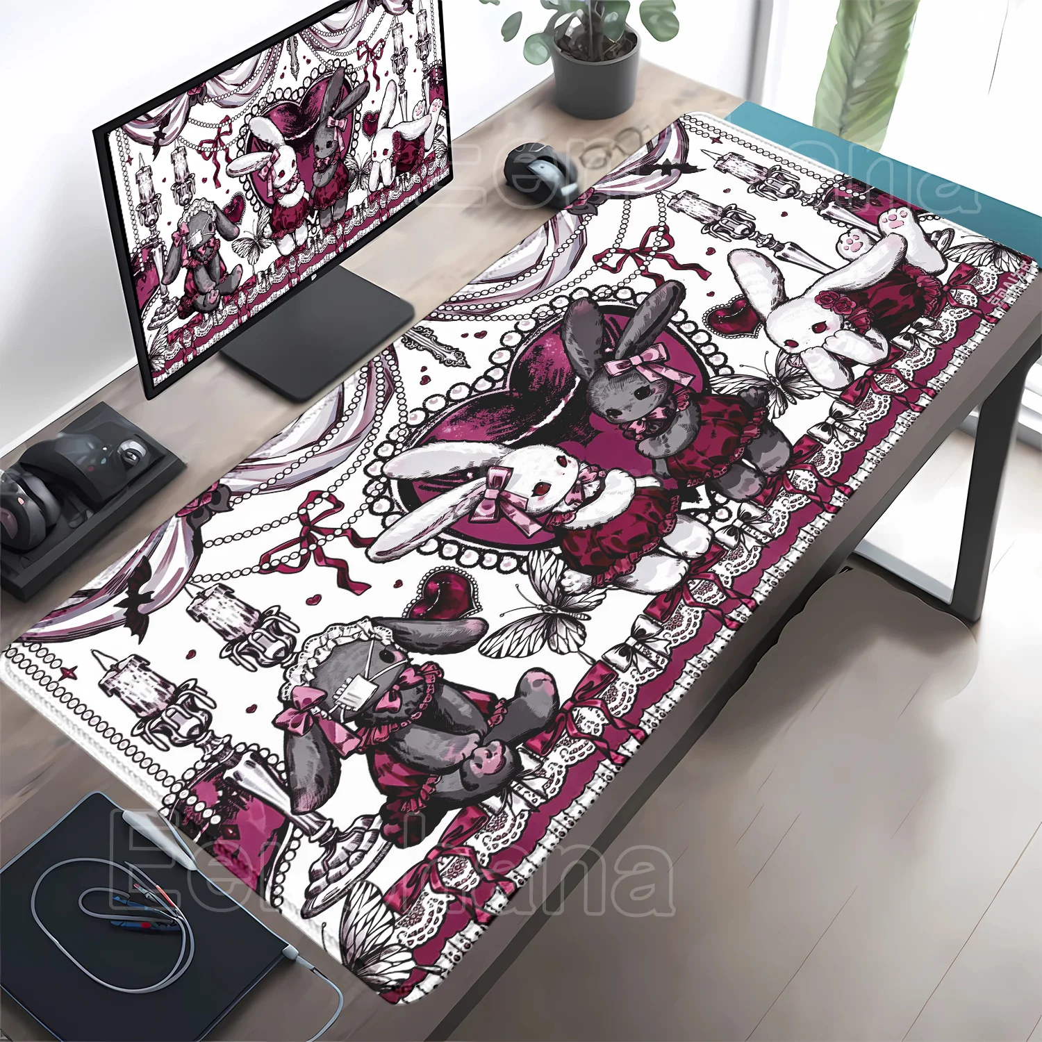 Cute Gothic Rabbit Cartoon Art Mousepad Gaming HD Printing Mouse Mat Non-Slip Kawaii Rubber Mouse Pad Offices Keyboard Desk Mat