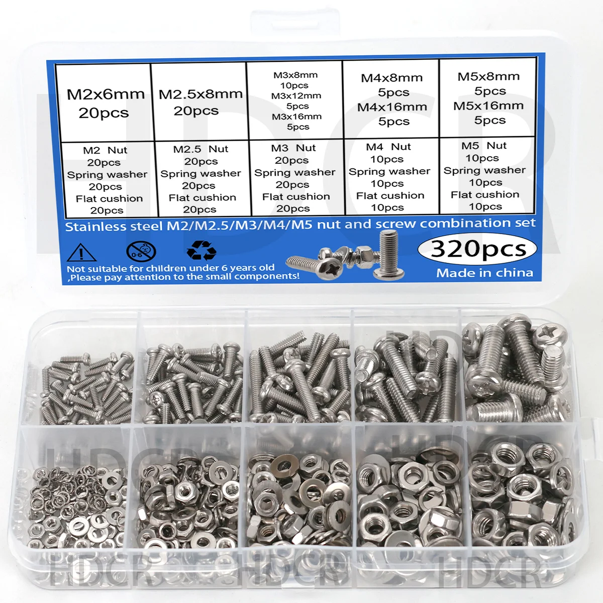

320pcs Tools Kit Stainless Steel Screw Nut Assortment Kit Hexagonal Bolt Set M2 M2.5 M3 M4 M5 Nut Screw Repair Kit Assortment