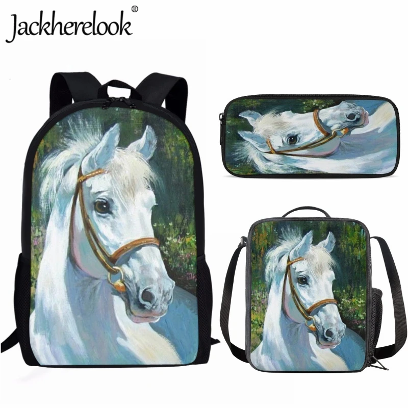 Jackherelook Art Beautiful Horse School Bag 3pcs/Set for Students Fashion Casual Large Capacity Backpack Teenagers Laptop Bag