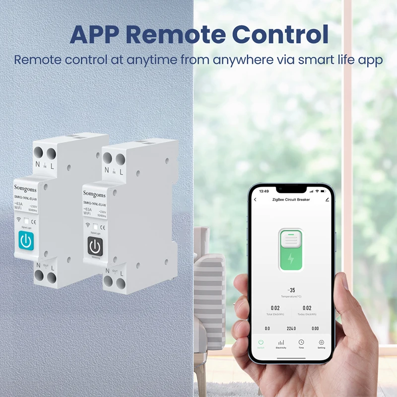 Tuya WiFi Smart Circuit Breaker Switch With Power Metering 1P 1-63A DIN Rail Smart Life Control Works With Alexa Google Home