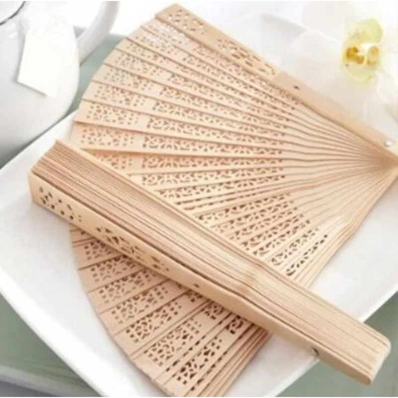 Chinese Sandalwood Scented Folding Hollow Wooden Fans Hand Held Fans