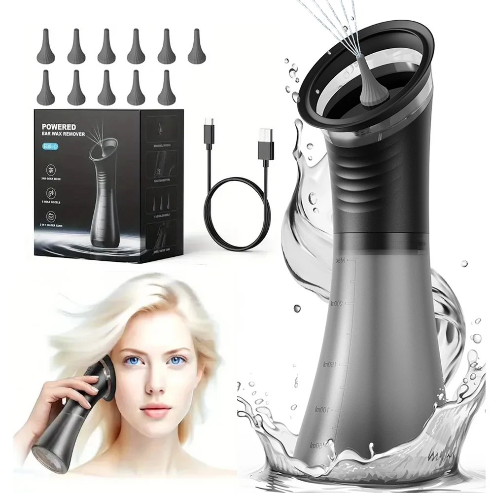 Electric Ear Cleaning Kit Effective & Safe Ear Cleaner Irrigation Flushing System 3 Pressure Modes for Ear Wax Buildup Wateproof