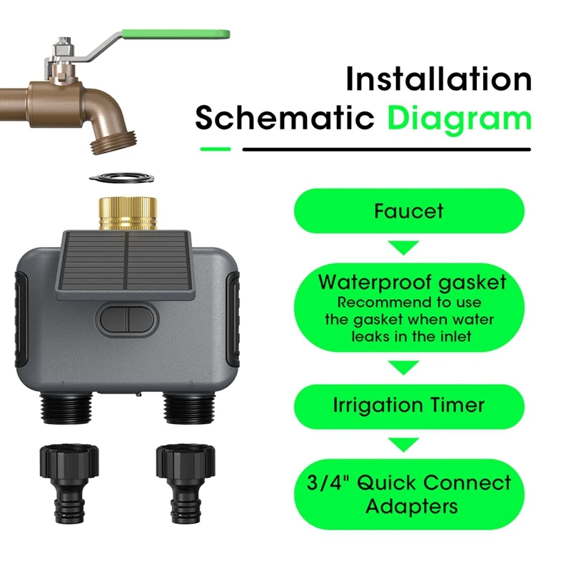 Super Sale 2 Outlets WIFI Solar Irrigation Timer Automatic Irrigation System Outdoor Water Timer IPX6 Waterproof
