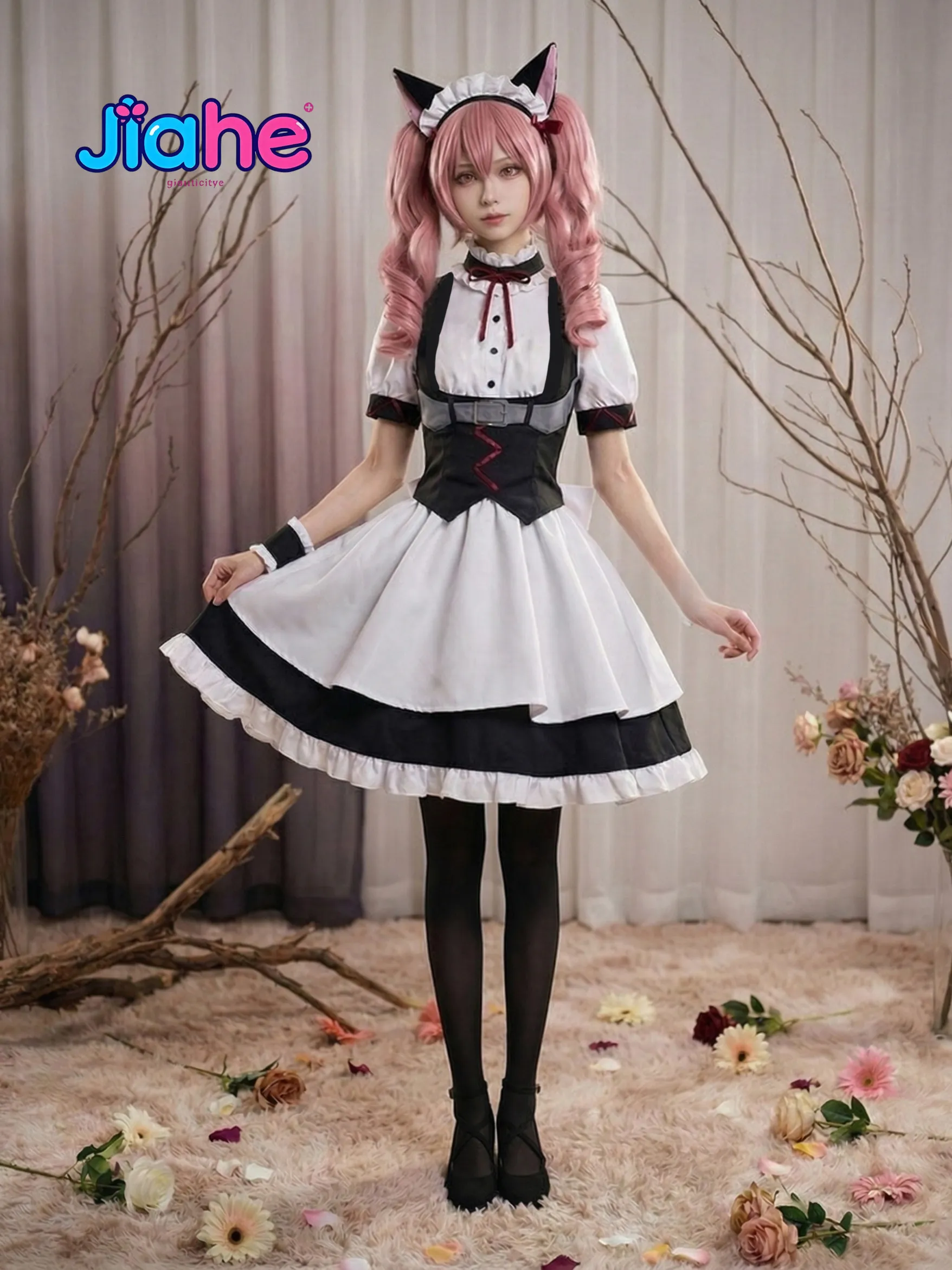 

Anime Steins Gate Faris Nyan-Nyan Maid Dress Cosplay Costume Halloween Carnival Women's Sweet Lolita Dress Headwear Props