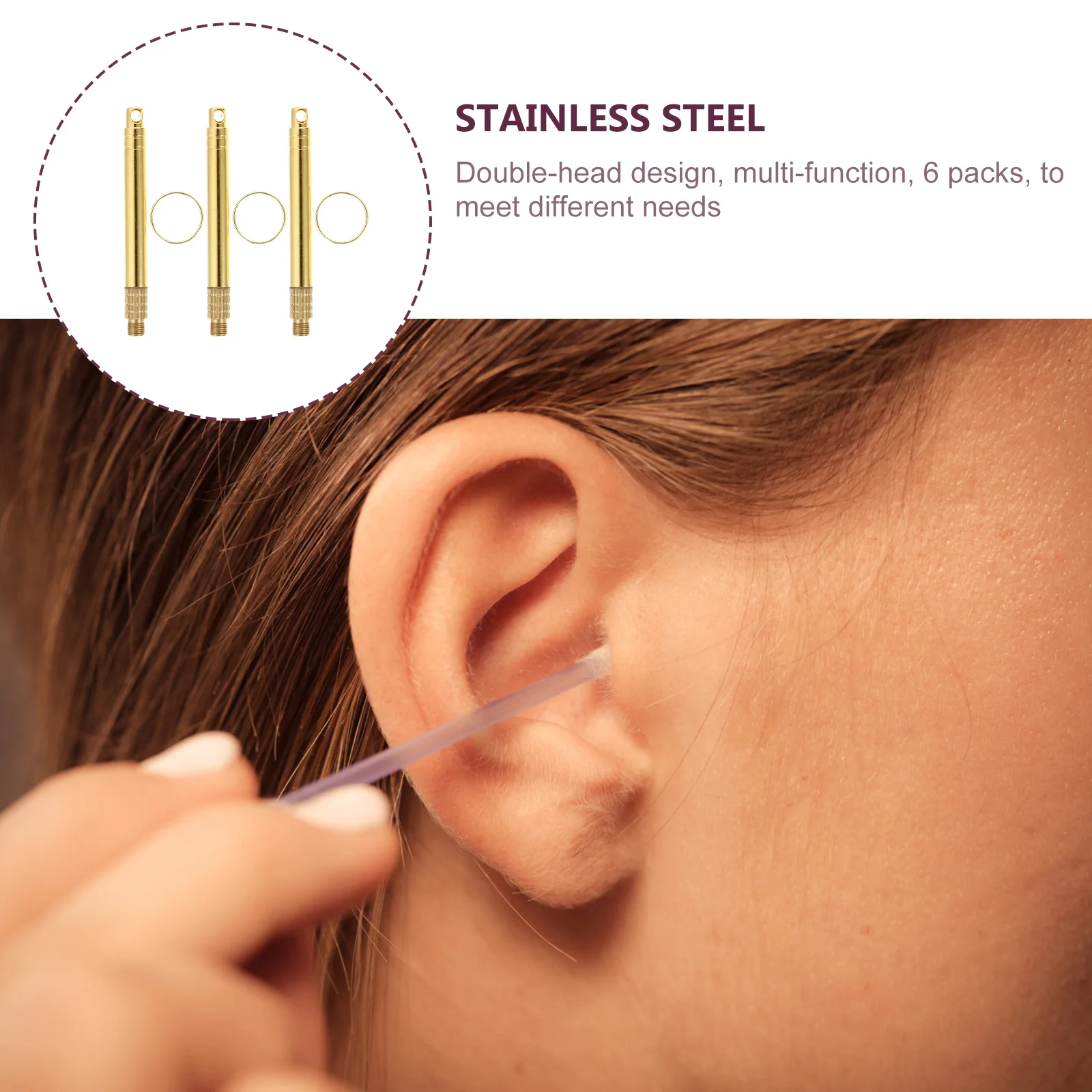 

3pcs Earwax Removal Kit Durable Brass Toothpick Holder Multipurpose Cleaning Tools Portable Spoons for Home Travel Use