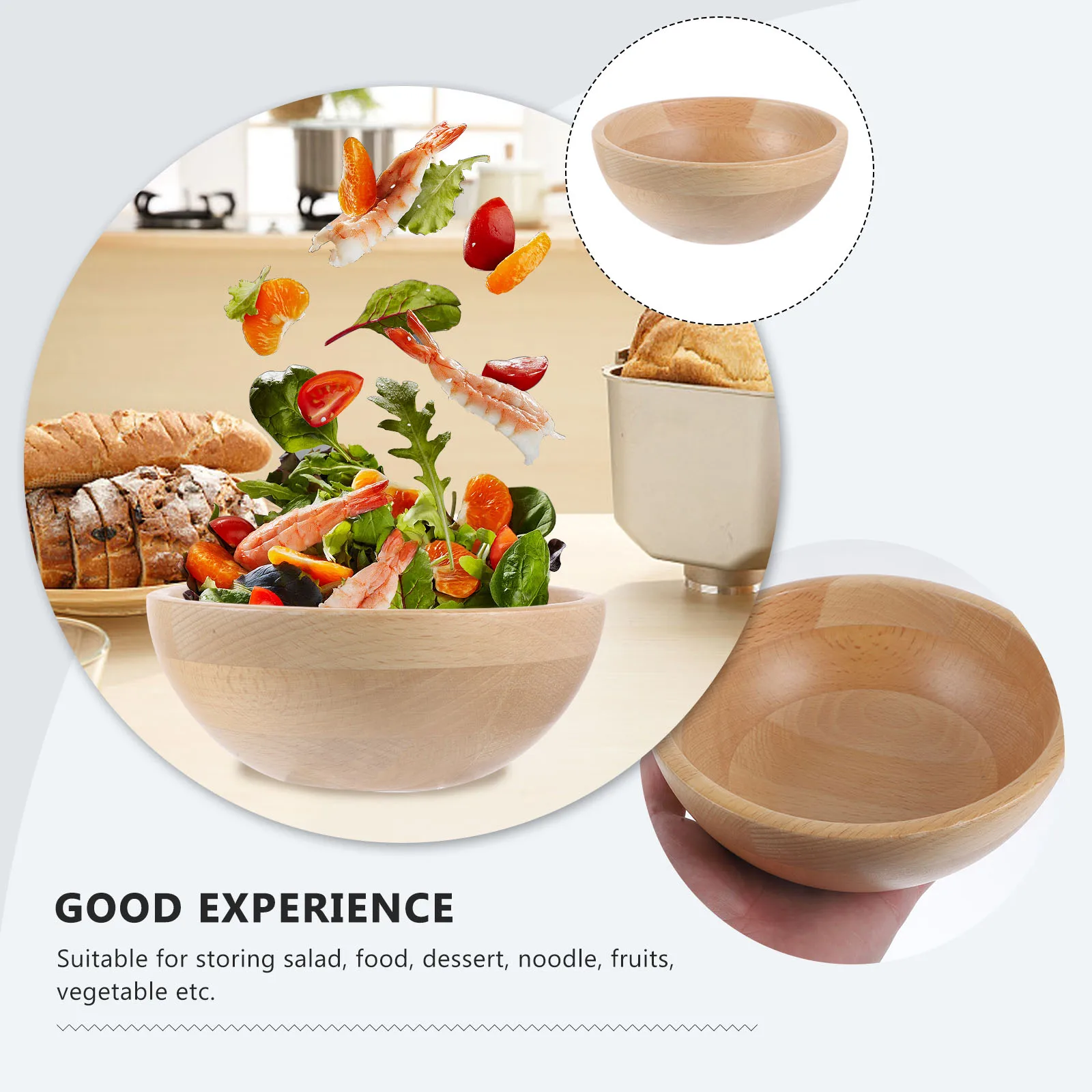 

Bamboo Food Salad Storage Kitchen Grain Tableware For Home Large Capacity Smooth Corner Design Easy
