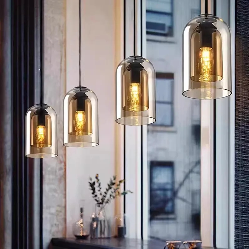 

Simple Glass Pendant Lights Restaurant Dining Table Hanging Lamps E27 Base Bedside Bar Chandeliers Nordic LED Pendant Lighting