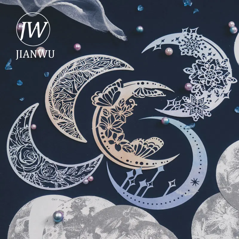 JIANWU 63 Sheets The Light Misty Night Series Moon Phase Theme Hot Rainbow Silver Decor Material Creative DIY Collage Stationary