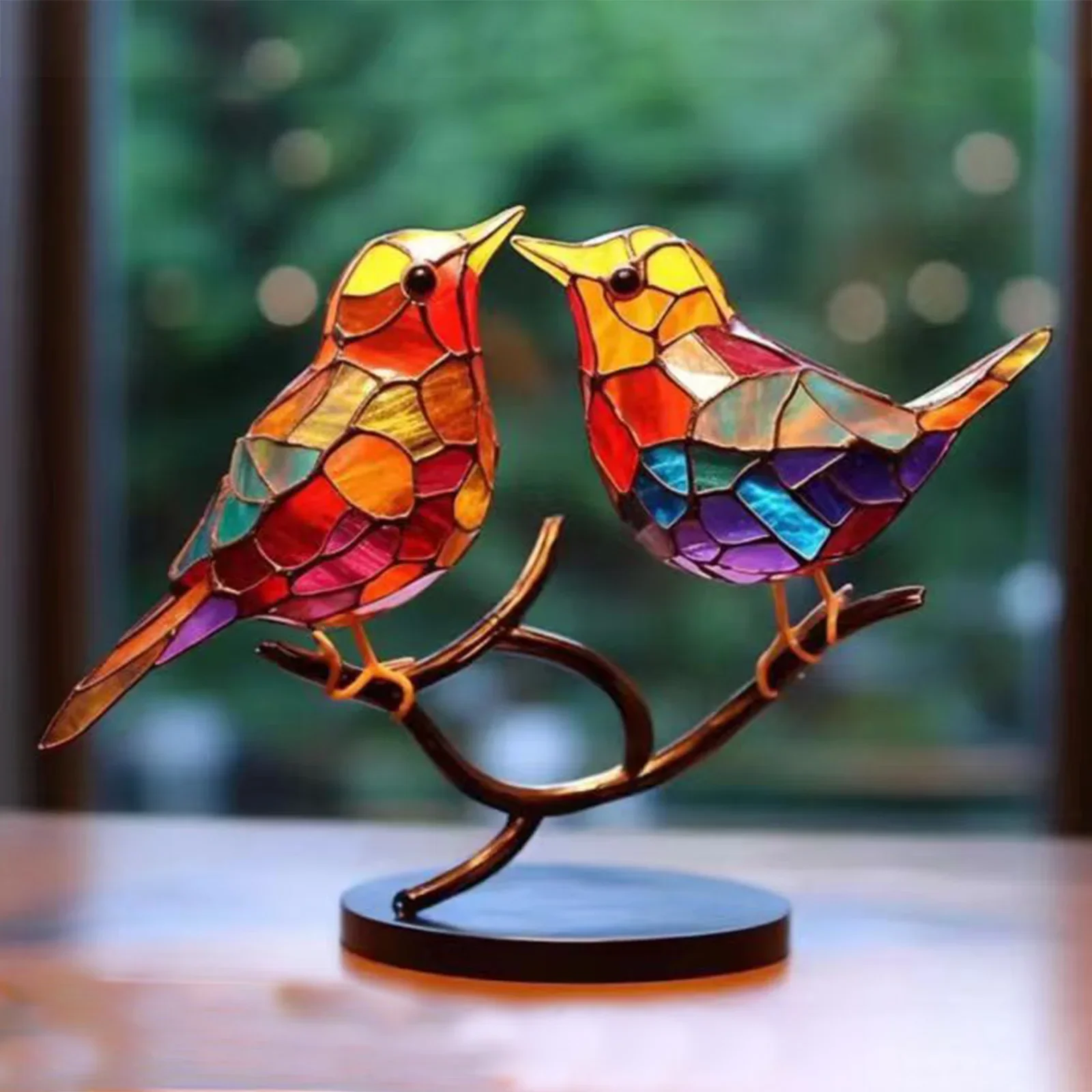 Desktop Birds Sculpture Art Craft Colorful Acrylic Birds Stained Birds Figurine Animal Interior Art Decor For Home Office Study