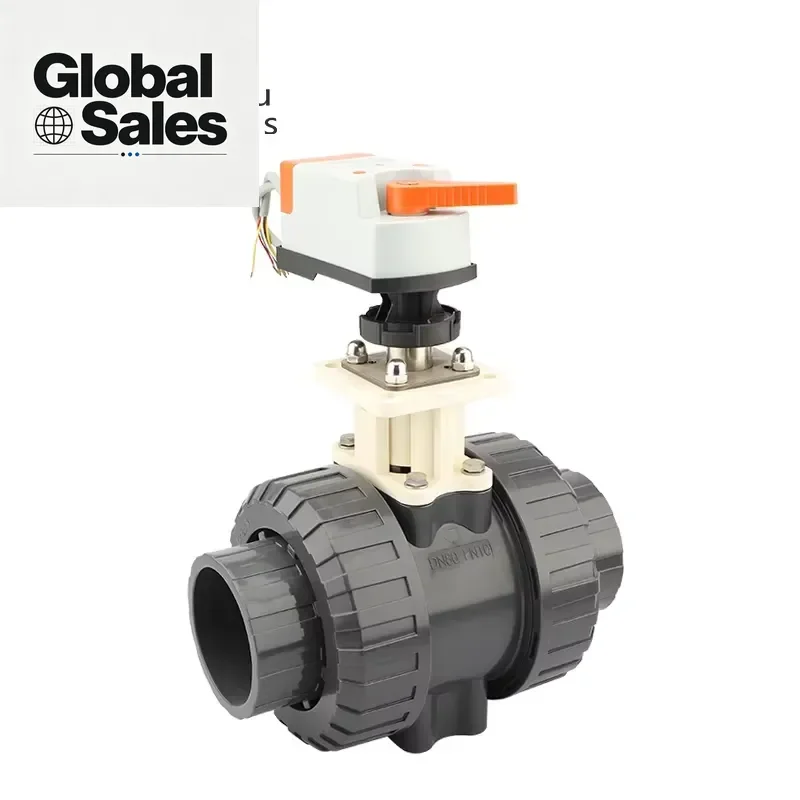 DN80 3 Inch 12V DC Waterproof Double Union PVC Plastic 2 Way Modulating Electric Actuator Motorized Ball Valve