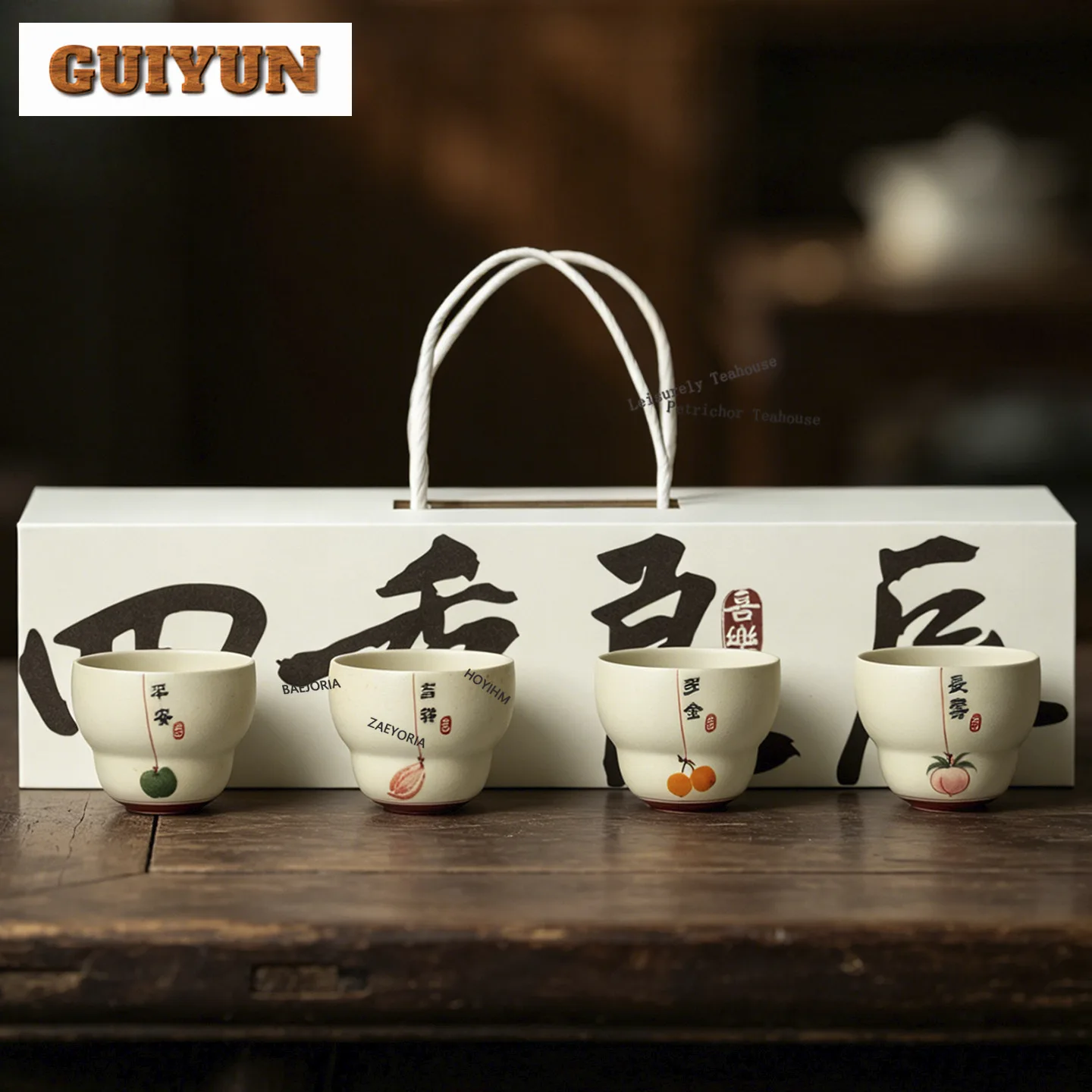 HOYIHM 90ml Four Seasons Auspicious Fruits Gourd-shaped Teacup Zen Tea Bowl Jug Tea-tasting Smelling Cup Chazhan Master Cups Cha
