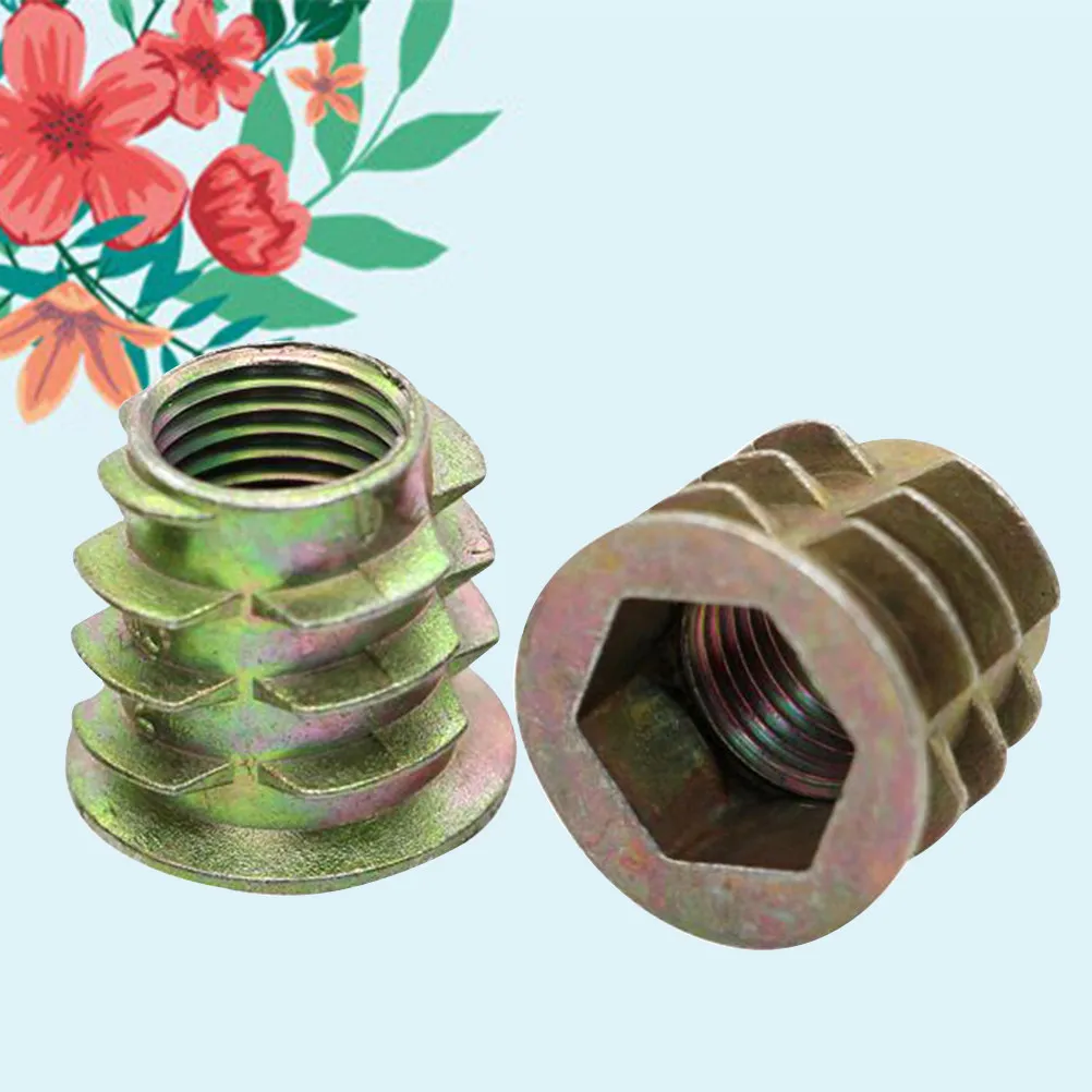 40Pcs Hex Socket Threaded Inserts Zinc Alloy Furniture Screwin Nuts for Wood Pine Plywood Fiberboard Mdf Self-Tapping Anti-Strip