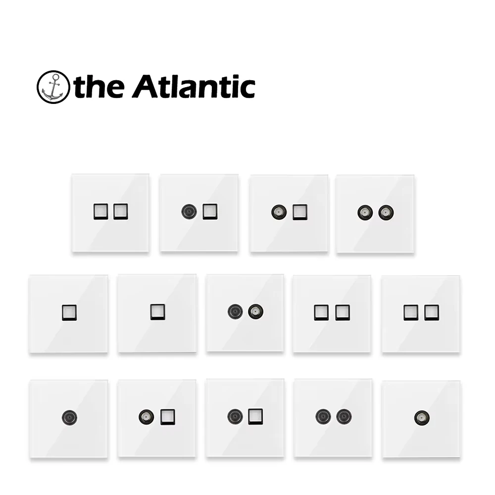 

Гнездо для спутникового ТВ-сигнала Настенный интерфейс Гнездо для передачи данных ПК RJ45 Cat5e Телефонная линия Cat3 Белая стеклянная рамка Тип 86