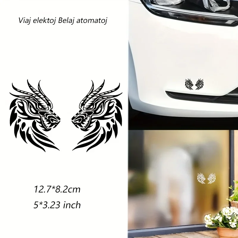 2 unids/set de pegatinas de dragón gemelo, exquisita calcomanía extraíble impermeable en blanco y negro, ideal para personalización de automóviles y portátiles