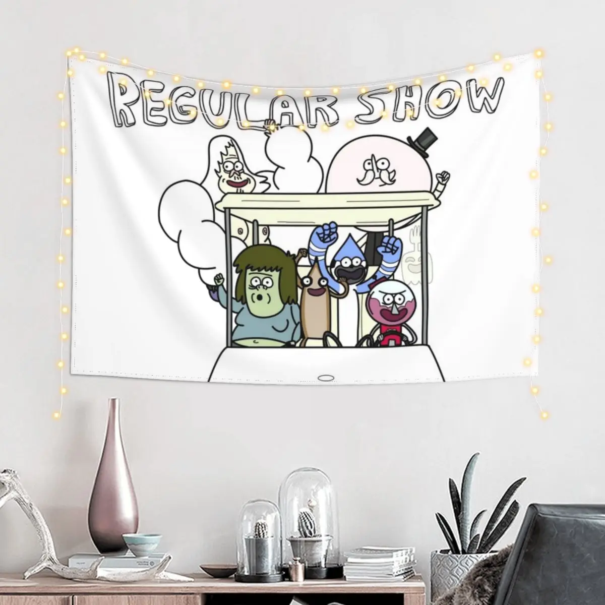 Regular Show Main Characters Mordecai,Rigby,Muscle Man,Pops,Benson,High Five Ghost,Skips Tapestry Room Decor For Girls Tapestry