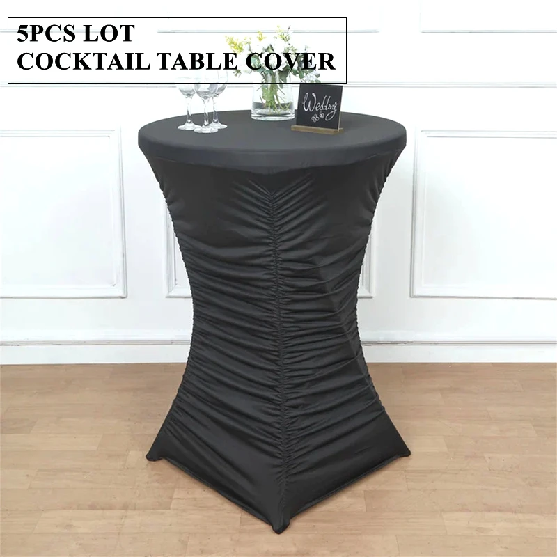 

Black White 5pcs Lot Ruffled Cocktail Table Cover Round Spandex Tablecloth Bar Cover For Wedding Event Party Decoration