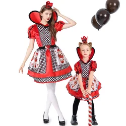 Halloween Alice In Wonderland Queen Of Hearts Cosplay Dress   Adult Kids Girls Stage Drama Poker Print Dress Show Costume